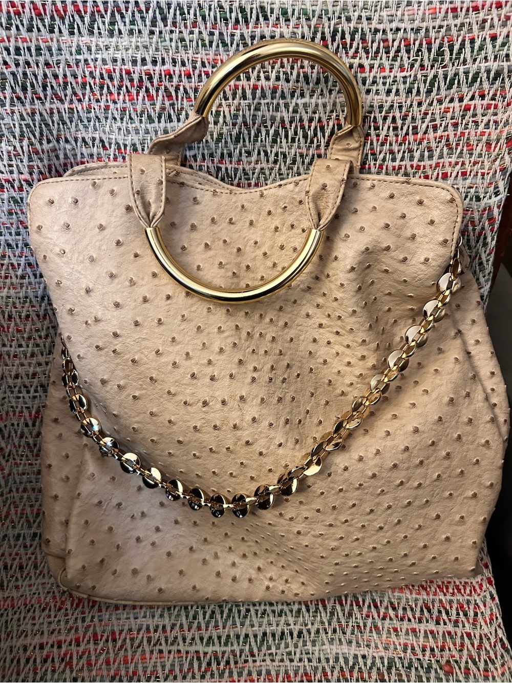 Beige Women’s Tote Bag with Gold Hardware